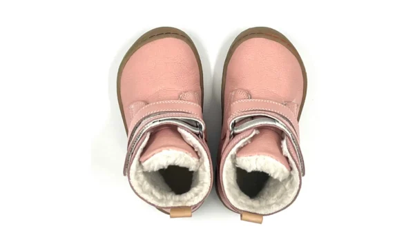 Minimus Robin 2 Pink roosat värvi nahast krõpsudega barefoot saapad tüdrukutele soojad talvesaapad kummist tald