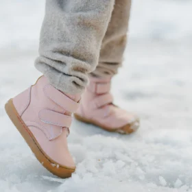 Minimus Robin 2 Pink roosat värvi nahast krõpsudega barefoot saapad tüdrukutele soojad talvesaapad kummist tald