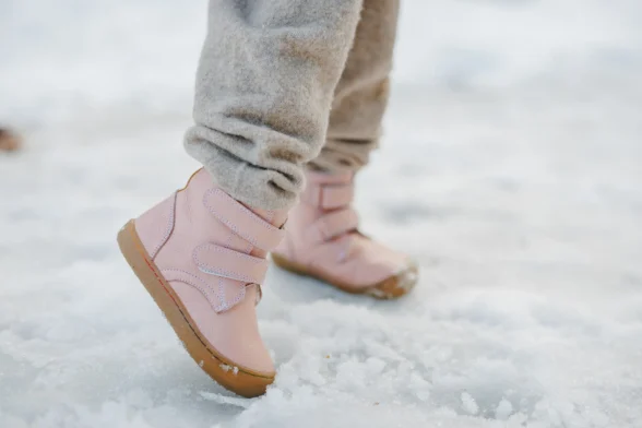 Minimus Robin 2 Pink roosat värvi nahast krõpsudega barefoot saapad tüdrukutele soojad talvesaapad kummist tald