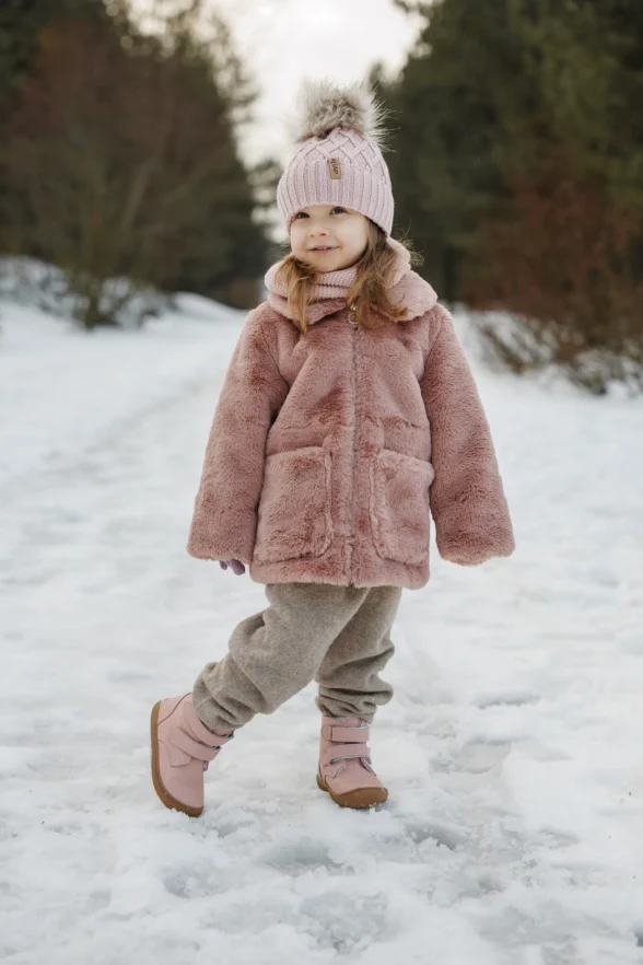 Minimus Robin 2 Pink roosat värvi nahast krõpsudega barefoot saapad tüdrukutele soojad talvesaapad kummist tald