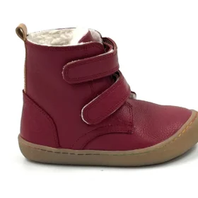 Minimus Robin 2 Red punast värvi nahast laste barefoot talvesaapad krõpsude ja sooja voodriga