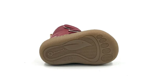 Minimus Robin 2 Red punast värvi nahast laste barefoot talvesaapad krõpsude ja sooja voodriga
