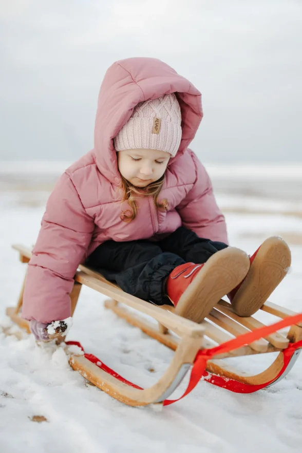 Minimus Robin 2 Red punast värvi nahast laste barefoot talvesaapad krõpsude ja sooja voodriga