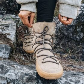 mukishoes mondego taupe seemisnahast jalgatõmmatavad sooja voodriga barefoot talvesaapad naistele