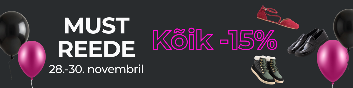 Must Reede Mugavik Barefoot e-poes ja Tallinna poes - kõik jalatsid, sokid, sisetallad ja jalatsite hooldusvahendid 15% soodsamad