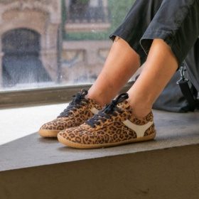 mukishoes lyra leo leopardimustriga pruuni värvi nahast barefoot tennised naistele